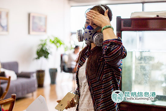 因裝修氣味太刺鼻,員工只能戴防毒面具上班 因裝修氣味太刺鼻,員工只能戴防毒面具上班