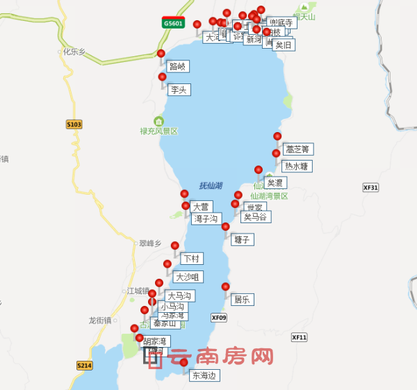 撫仙湖棚戶區改造暨生態移民搬遷項目擬搬遷的村子位置 撫仙湖棚戶區改造暨生態移民搬遷項目擬搬遷的村子位置