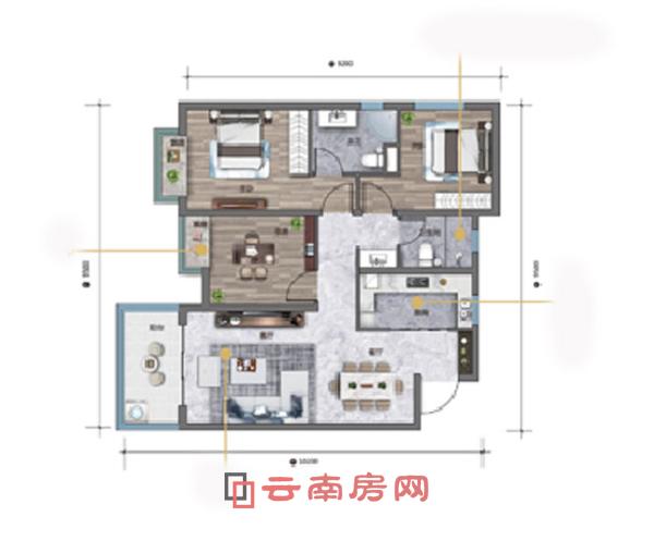 金地商置昆悅C4三室兩廳一廚兩衛100平米戶型圖 金地商置昆悅C4三室兩廳一廚兩衛100平米戶型圖