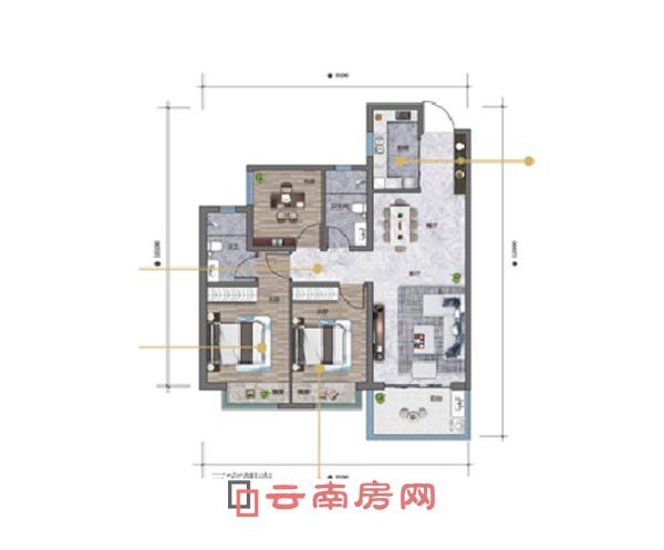金地商置昆悅C2三室兩廳一廚兩衛100平米戶型圖 金地商置昆悅C2三室兩廳一廚兩衛100平米戶型圖