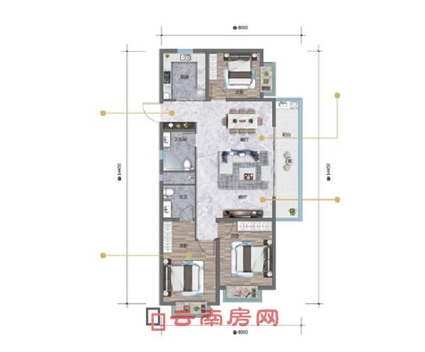 金地商置昆悅D1三室兩廳一廚兩衛114平米戶型圖 金地商置昆悅D1三室兩廳一廚兩衛114平米戶型圖