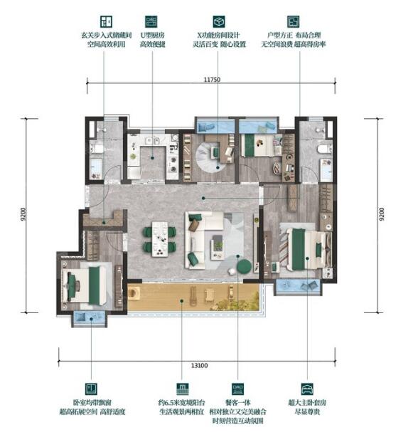 卓越滇池晴翠建面約111平方米的洋房戶型圖 卓越滇池晴翠建面約111平方米的洋房戶型圖