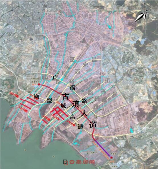 古滇大道官渡段線路走向示意圖 古滇大道官渡段線路走向示意圖