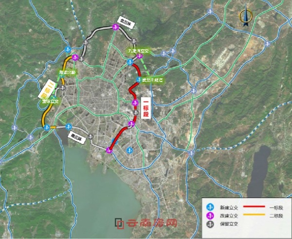 昆明三環閉合遠期規劃中,東半環西半環大幅外擴(綠色虛線為已公開的外擴線路:海源北路到寶珠立交、九龍灣立交到黃龍山隧道)