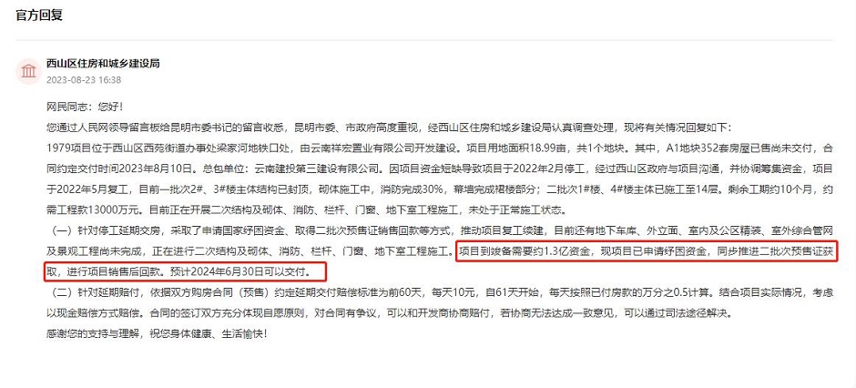 官方答復(fù),人民路1979項(xiàng)目到竣備還要1.3億資金 官方答復(fù),人民路1979項(xiàng)目到竣備還要1.3億資金