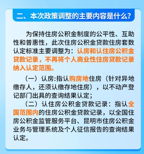 昆明公積金新政來了:不再將個(gè)人商業(yè)性住房貸款記錄納入認(rèn)定范圍 昆明公積金新政來了:不再將個(gè)人商業(yè)性住房貸款記錄納入認(rèn)定范圍